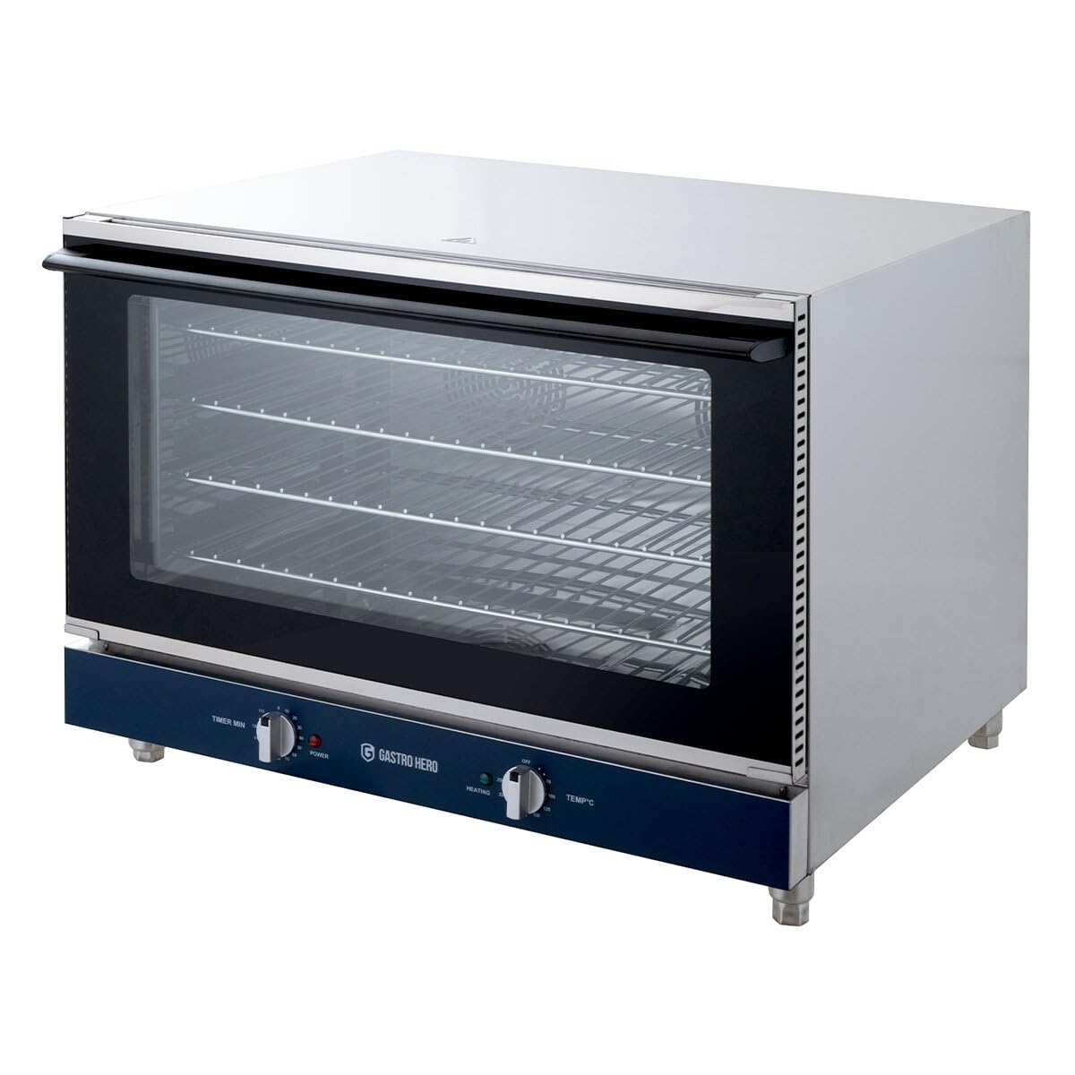 GastroHero Heißluftofen, 4 Böden, 400 V, Edelstahl HLOE411 | 110 L, Temperaturbereich +70 °C bis +250 °C, Timer 0-120 Minuten, 4 Gitter für EN 600 x 400 oder GN 1/1 Behälter