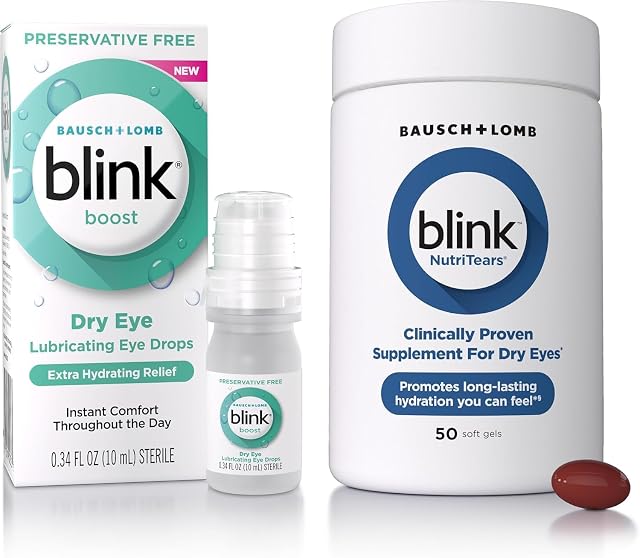 BLINK NutriTears Supplement Boost Preservative-Free Eye Drops Bundle Moisturizing Soothing for Mild Dry Eyes with Hyaluronate NutriTears Eye