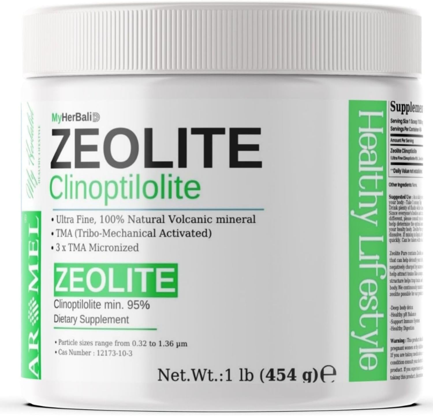 aromel Zeolite Powder | 1 Pound - 454 g | Ultra FINE Less-Than 1 µm | Clinoptilolite 95% | 3X Activated | Safe, Gentle, & Effective Energy | Original Zeolite Powder (454 Servings) | Myherbalid