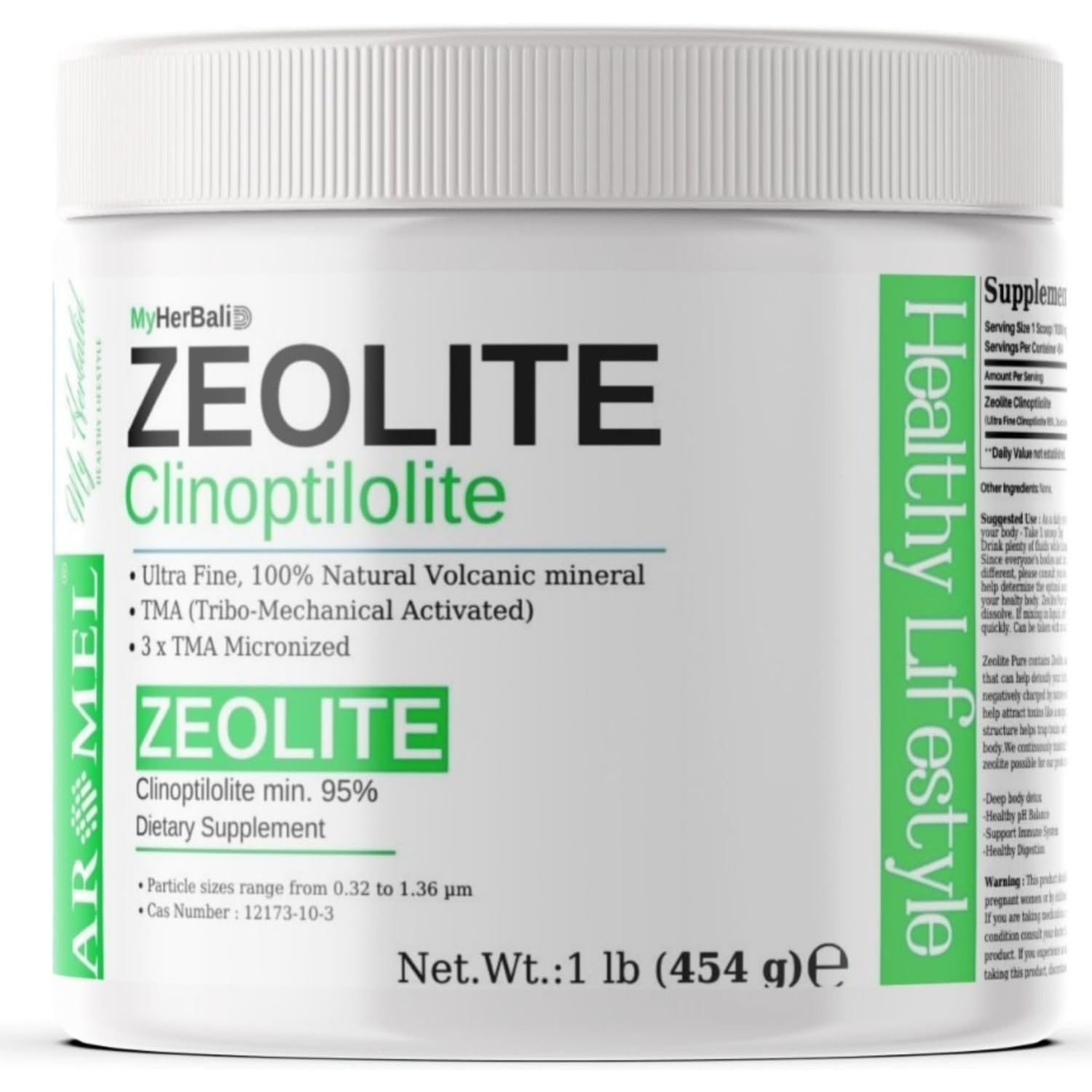 Zeolite Powder | 1 Pound - 454 g | Ultra FINE Less-Than 1 µm | Clinoptilolite 95% | 3X Activated | Safe, Gentle, & Effective Energy | Original Zeolite Powder (454 Servings) | Myherbalid