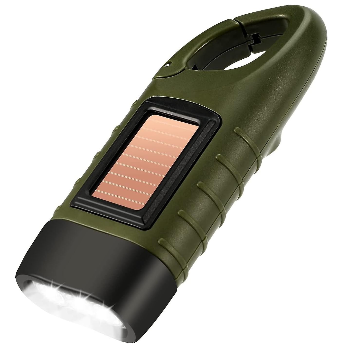 Uadme Wind Up Torch Rechargeable with Carabiner Hook, Solar Power and Hand Crank, Super Bright LED Portable Dynamo Flashlight, Outdoor Emergency Flashlight for Camping, Hiking, Outdoor, Survival Gear