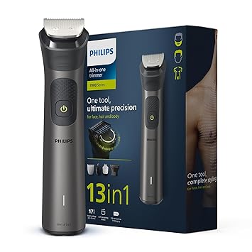Philips India's No.1 Men's Trimmer | Pro Beardsense Technology | Patented Twin Trim Blades | Precision Trimming,13-In-1 Modern Man Kit - Face,Body & Private Parts | 3 Year Warranty I 120 Min Runtime I 5 Min Quick Charge MG7920/65,Gray - image, photos