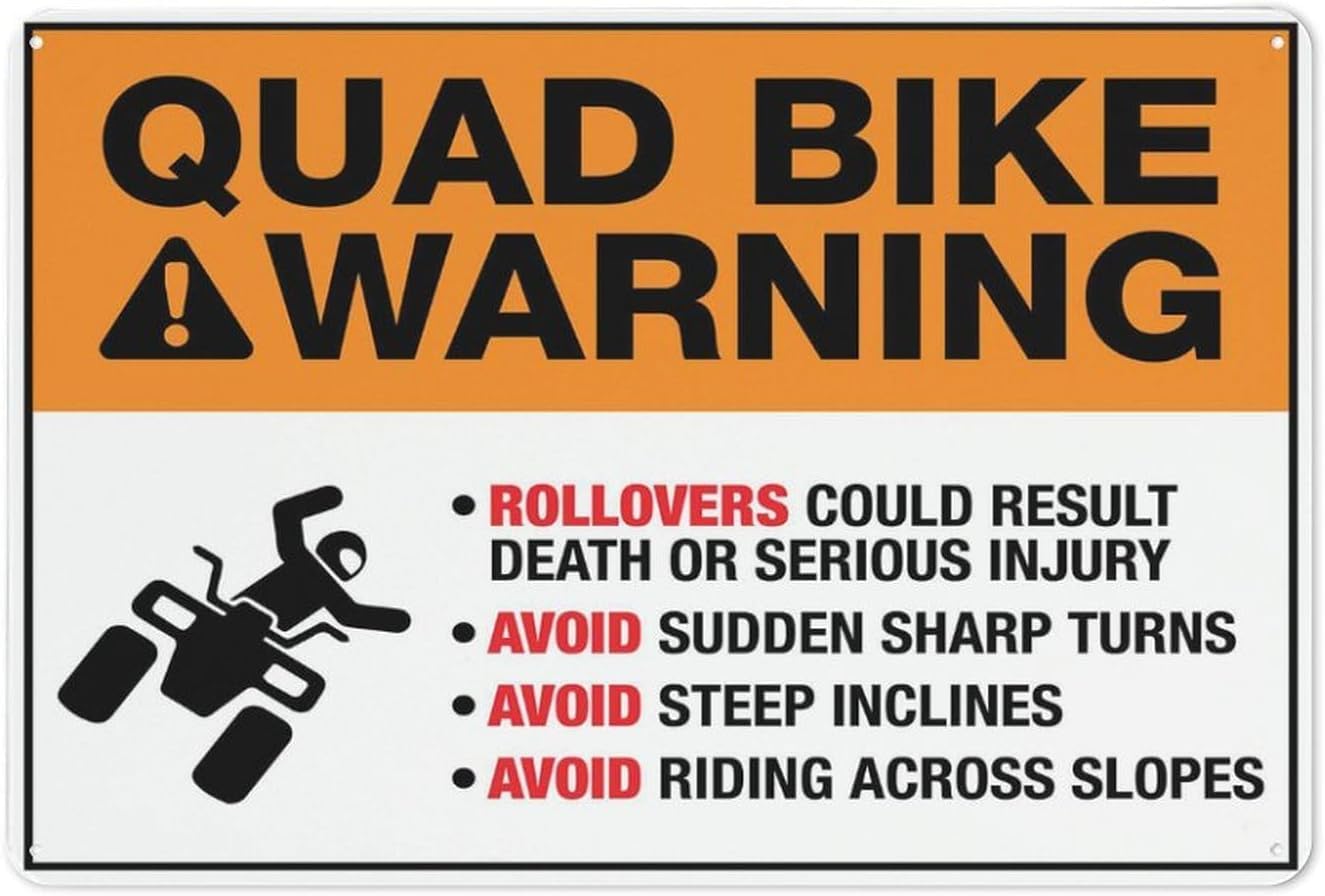 Quad Bike Warning Rust Free Aluminum Sign - Security Warning Decor with Pre-Drilled Holes for Farm, Off-Road Area - 12x16 Inches​