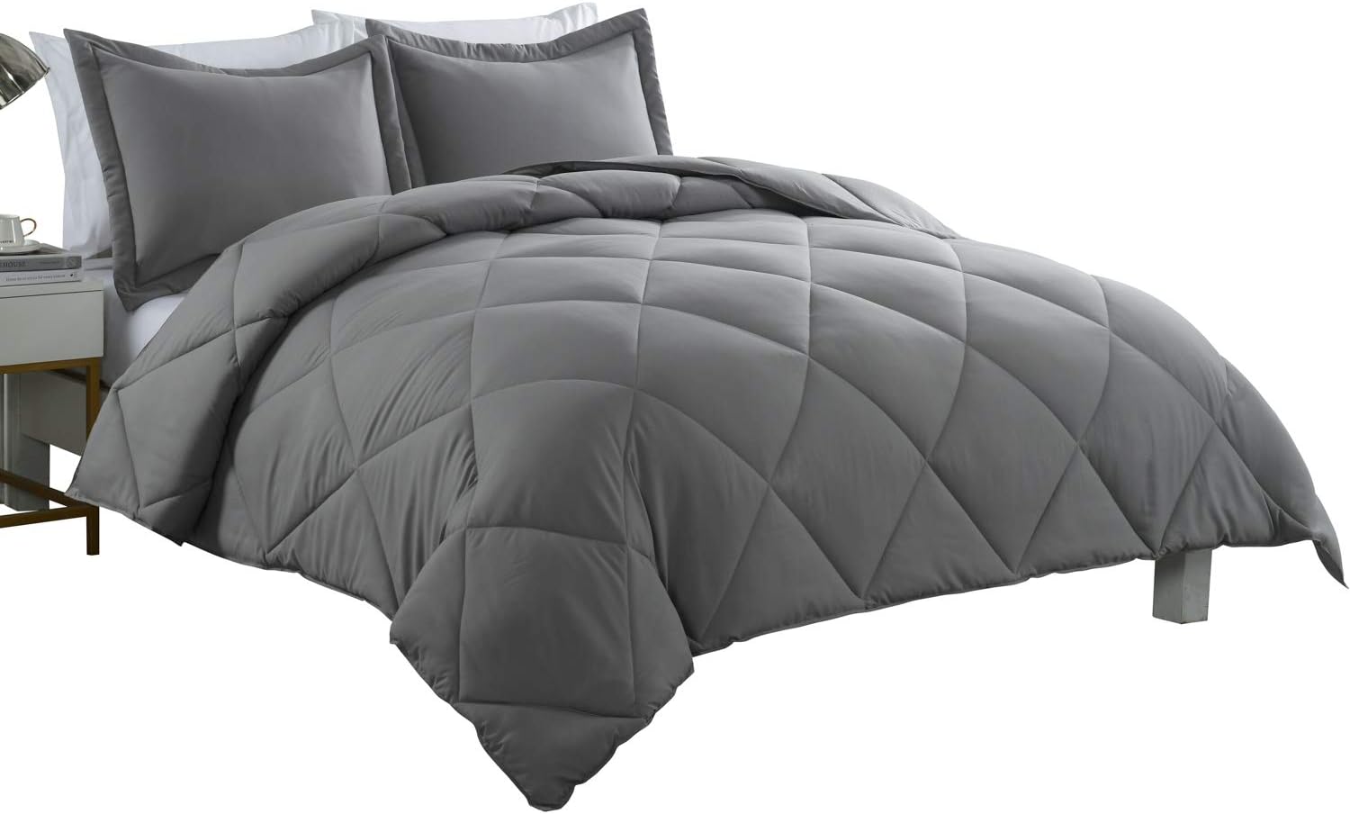 Diamond Stitch Comforter Mini Set, King, Grey