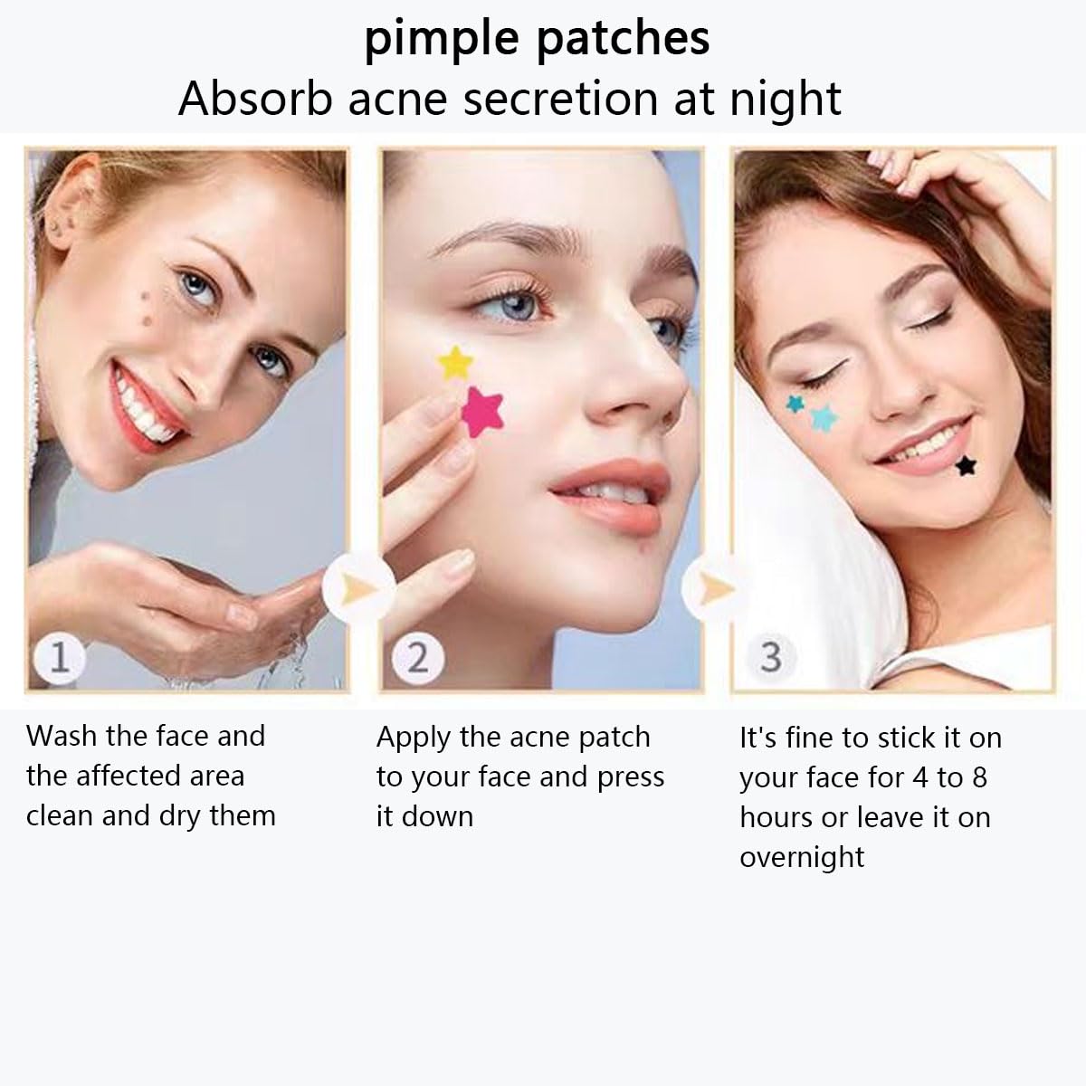 Pimple Patches for Face, 3 Size 74 Counts Acne Patches, Hydrocolloid Patches for Covering Zits and Blemishes, Spot Stickers with Salicylic Acid, Tea essential oil - Image 6