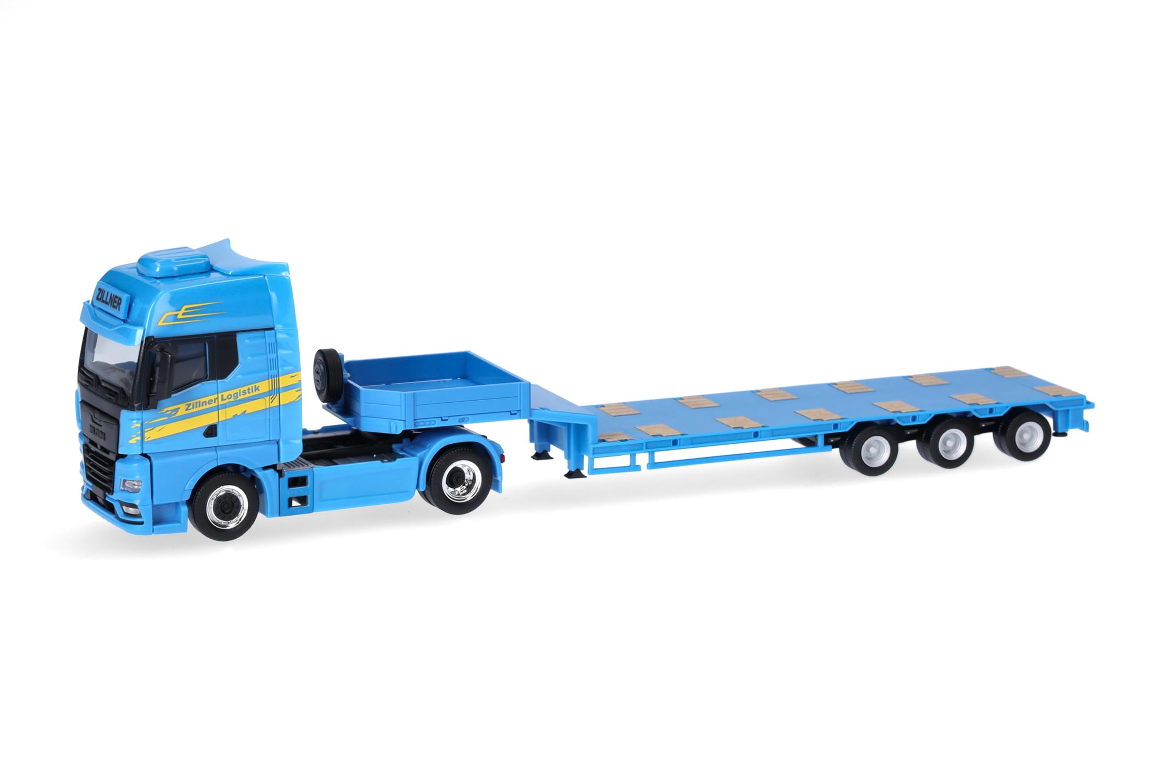 Herpa truck model MAN TGX GX semi-lowloader articulated truck “Zillner”, on a scale of 1:87, plastic miniature, made in Germany, collectors edition