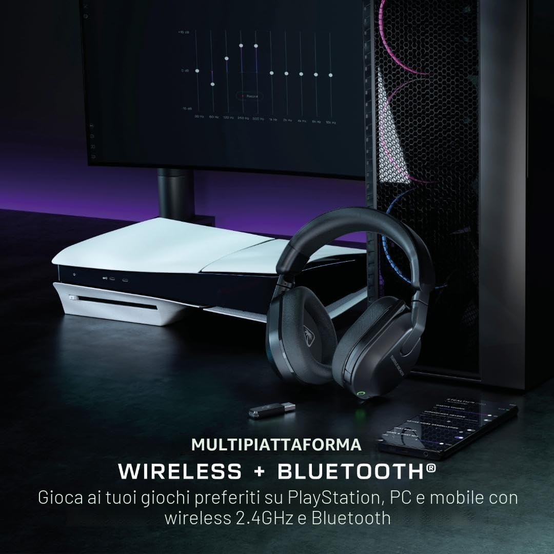 Turtle Beach Stealth 600 Nero PlayStation Cuffie da Gioco Wireless con 80 ora Batteria, Altoparlanti da 50mm e Bluetooth per PS5, PS4, PC e Mobile