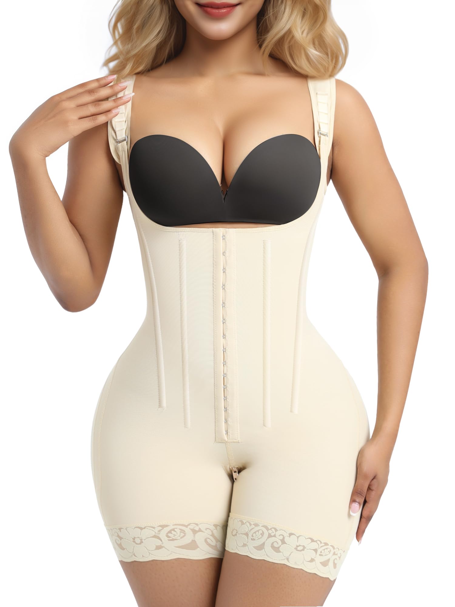 SHAPERX Shapewear for Women Tummy Control Body Shaper Butt Lifter Bodysuit Postpartum Girdles with Adjustable Straps