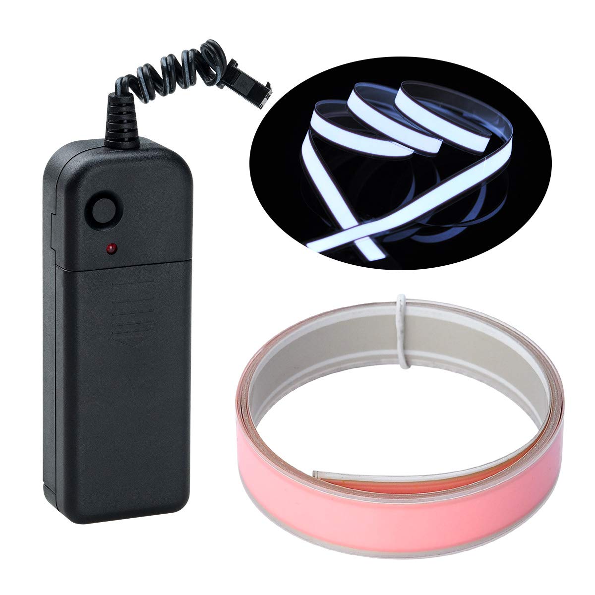 lychee®3 Ft 1M 1M Neon Glowing Strobing Electroluminescent Robbin El Tape Belt EL Wire Rope with Battery Pack for Cosplay Decoration Bruning Man Festival (3Ft, White)