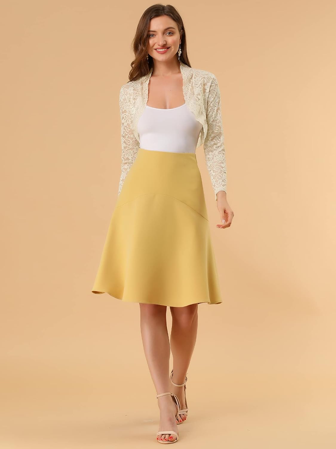 Allegra K Women's Elegant Crop Cardigan Sheer Floral Lace Bolero Shrug Top - Image 3