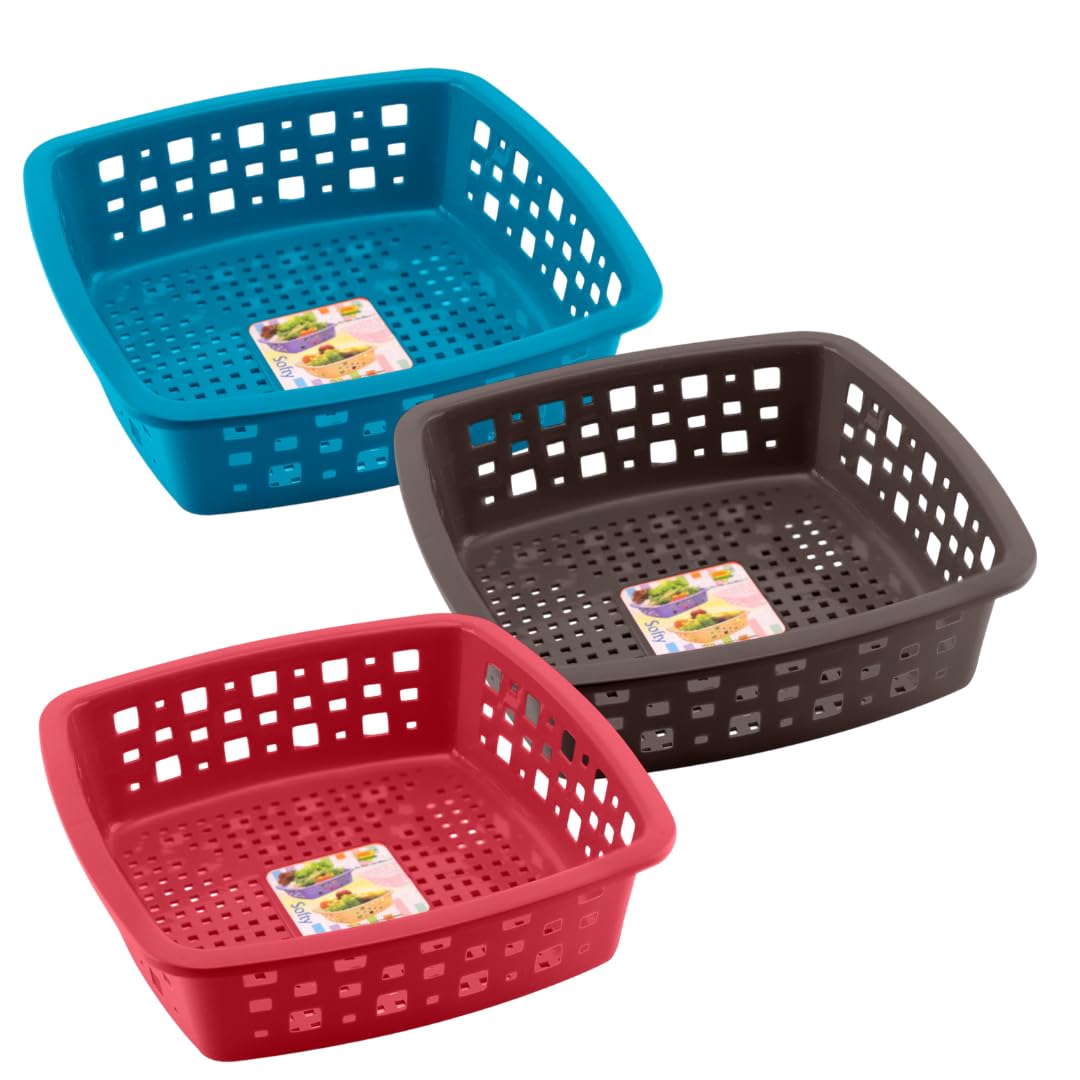 Nabhya 3Pc Big Plastic Storage Baskets, Multipurpose Organizer Set For Kitchen, Bathroom, Fruit & Vegetable | Drain Design | Durable, Lightweight & Easy to Clean (Multicolor) (3Pc, Softy-Big)-image-36