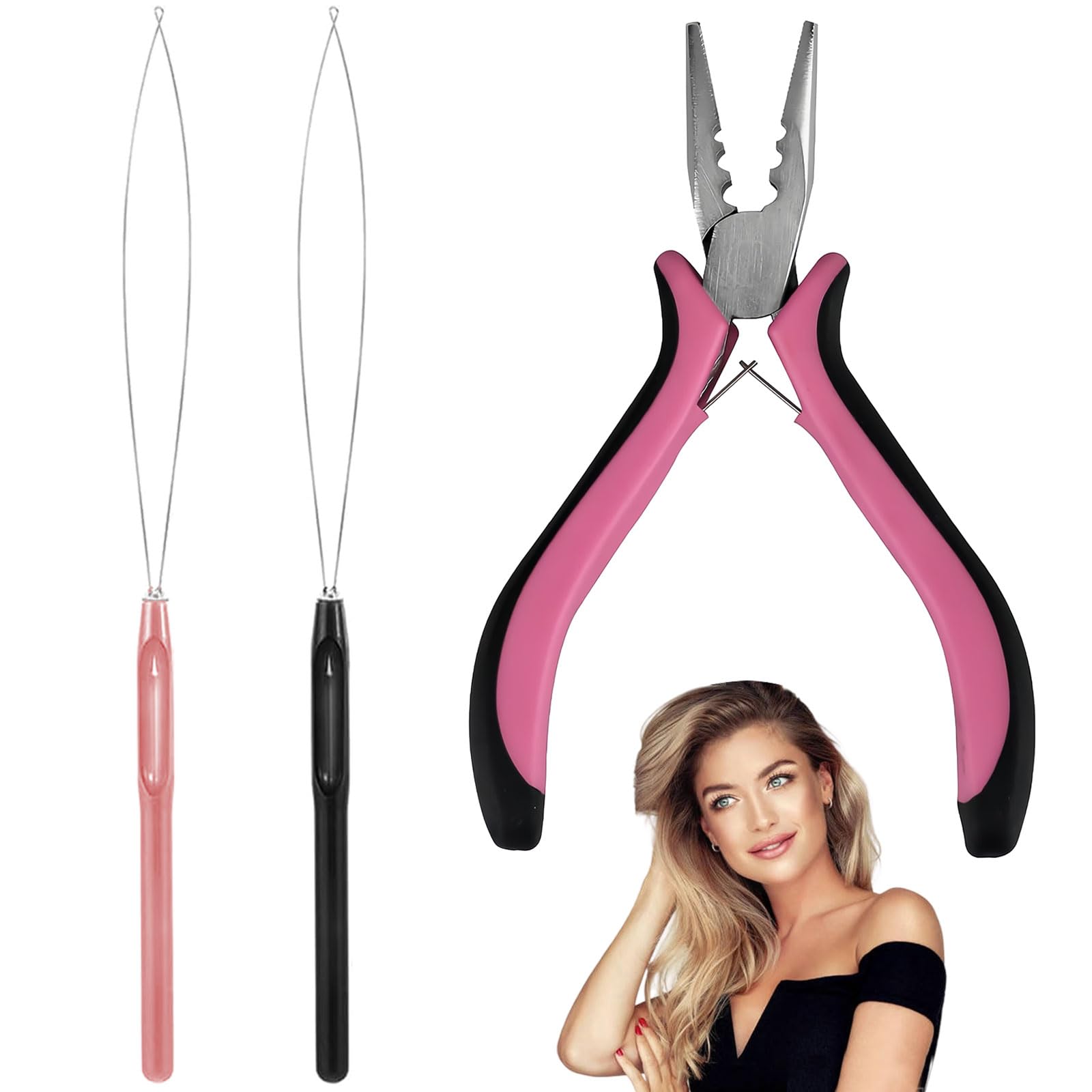 3 Pcs Professional Nano Hair Extension Tools, Hairs Extension Pliers Kit, Nano Beads Hairs Extensions Kit for Easy and Removal Tool