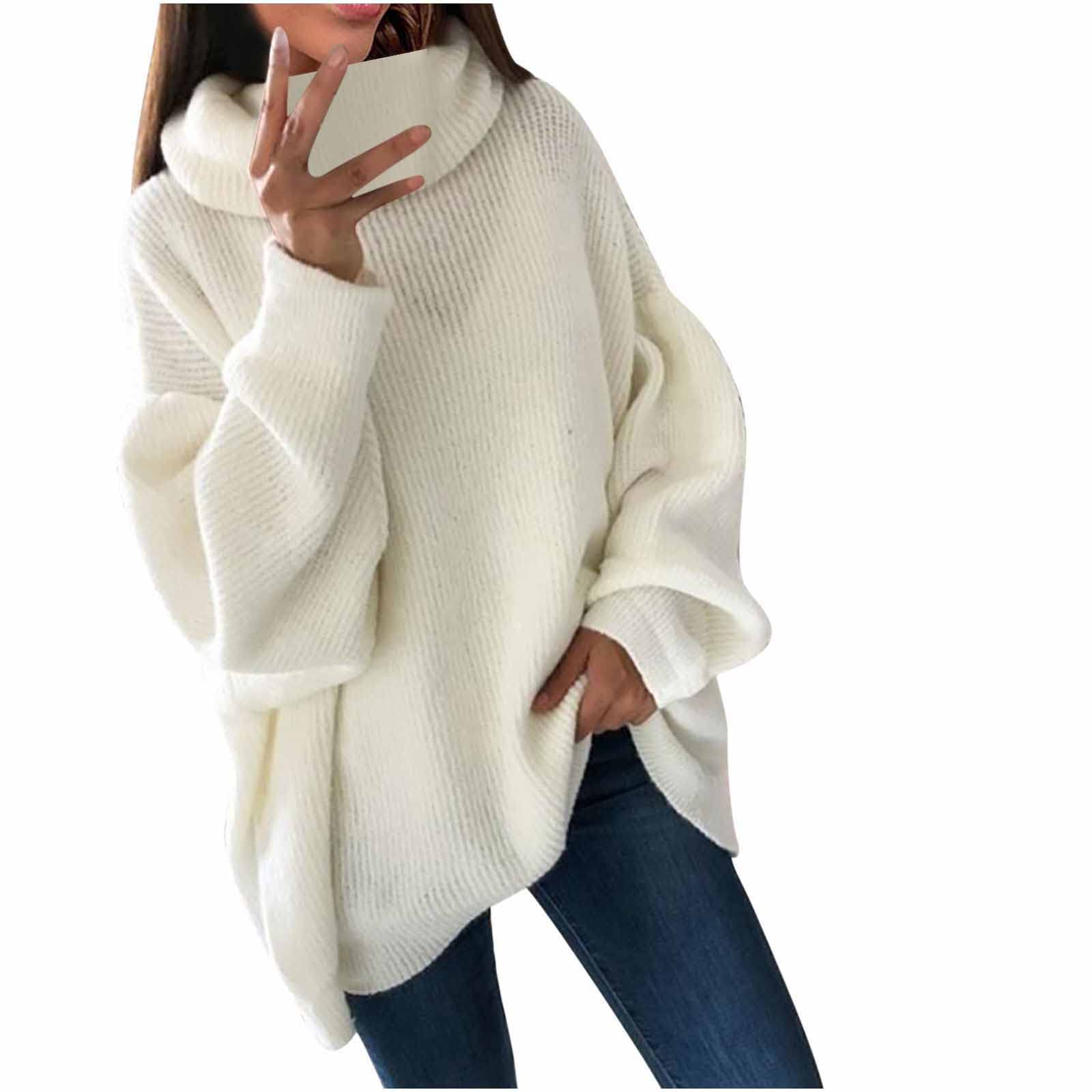 squarex Warehouse Clearance Bargains Sale Women's Solid Color Turtleneck Knit Pile Collar Plus Size Loose Turtleneck Sweater Black Sweatshirt Summer Tops for Women UK Elegant Shirts UK Stock Sale