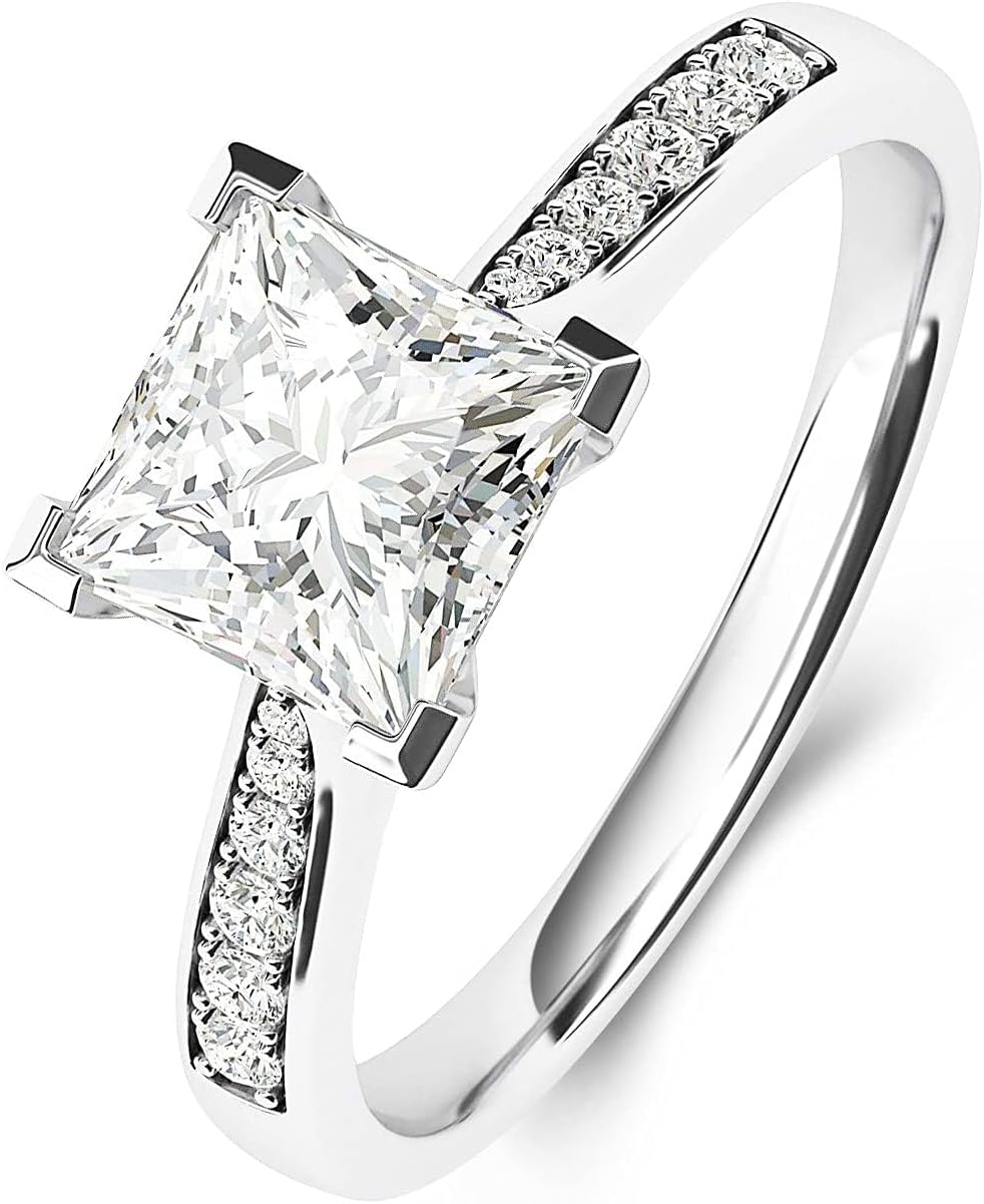 DIYA 1CT Moissanite Engagement Wedding Rings for Women S925 Sterling Silver Cushion Cut Ring D Color VVS1 Square Princess Eternity Halo Diamond Promise Band Anniversary Valentine'S Day Gifts for Wife