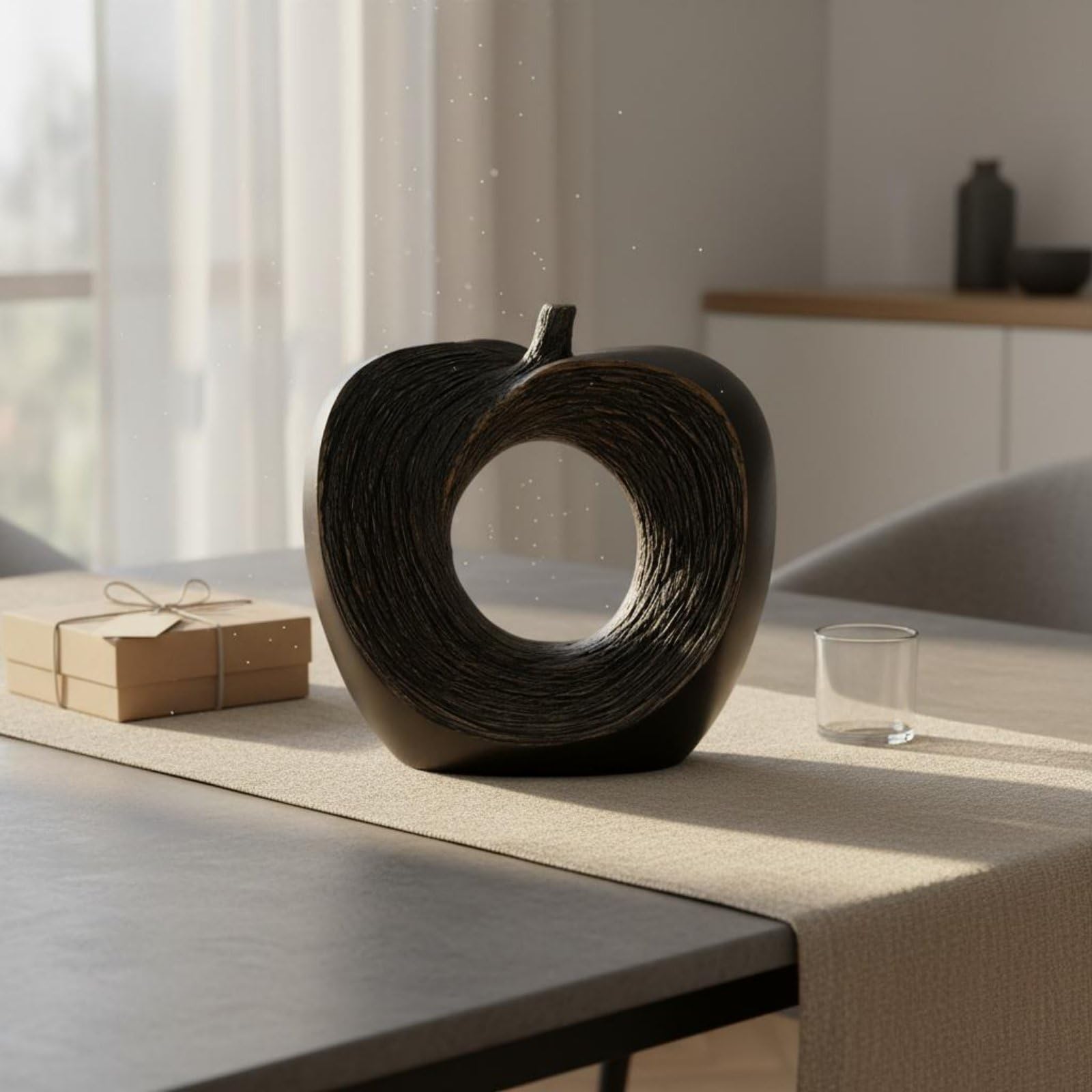 Colcolo Moderne Kunst Skulptur Abstrakte Apfel Skulptur Figur Dekoobjekt aus Synthetischem Harz mit Zeitloser Anmutung Und Relief Linien für Wohnraum Studie Empfangszone Geschenk
