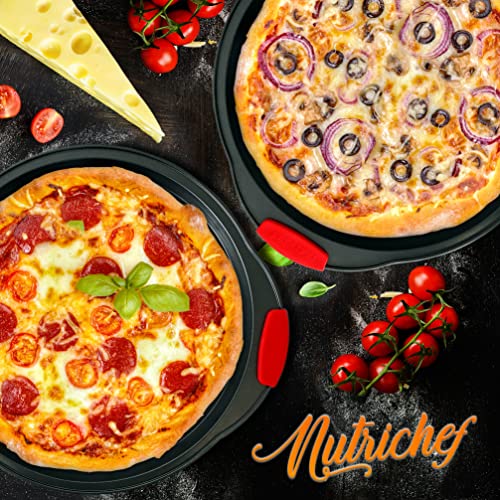 Image of NutriChef 13-Inch Nonstick Pizza Tray,Round Carbon Steel Non-Stick Pizza Pan with Perforated Holes,Premium Bakeware Pizza Screen with Silicone Grip Handles,Dishwasher Safe,NCBPIZX2 (Pack of 20)