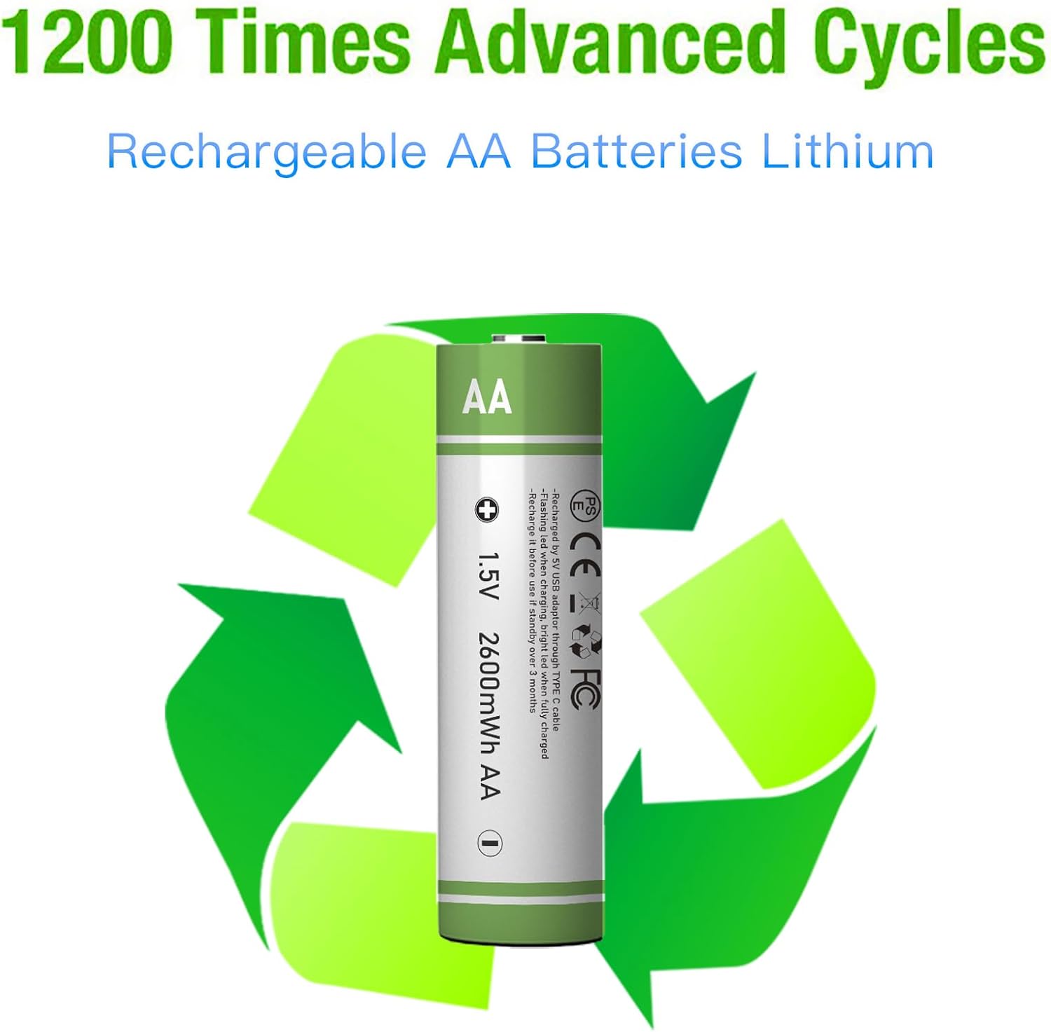 PULOMI 8pcs AA + 4pcs AAA Battery AA+AAA Batteries Set, USB/Type-C Rechargeable Battery, High Capacity 1.5V 1733mAh 2600mWh + 500mAh 750mWh Cycle Times up to 1200x with Charging Cable