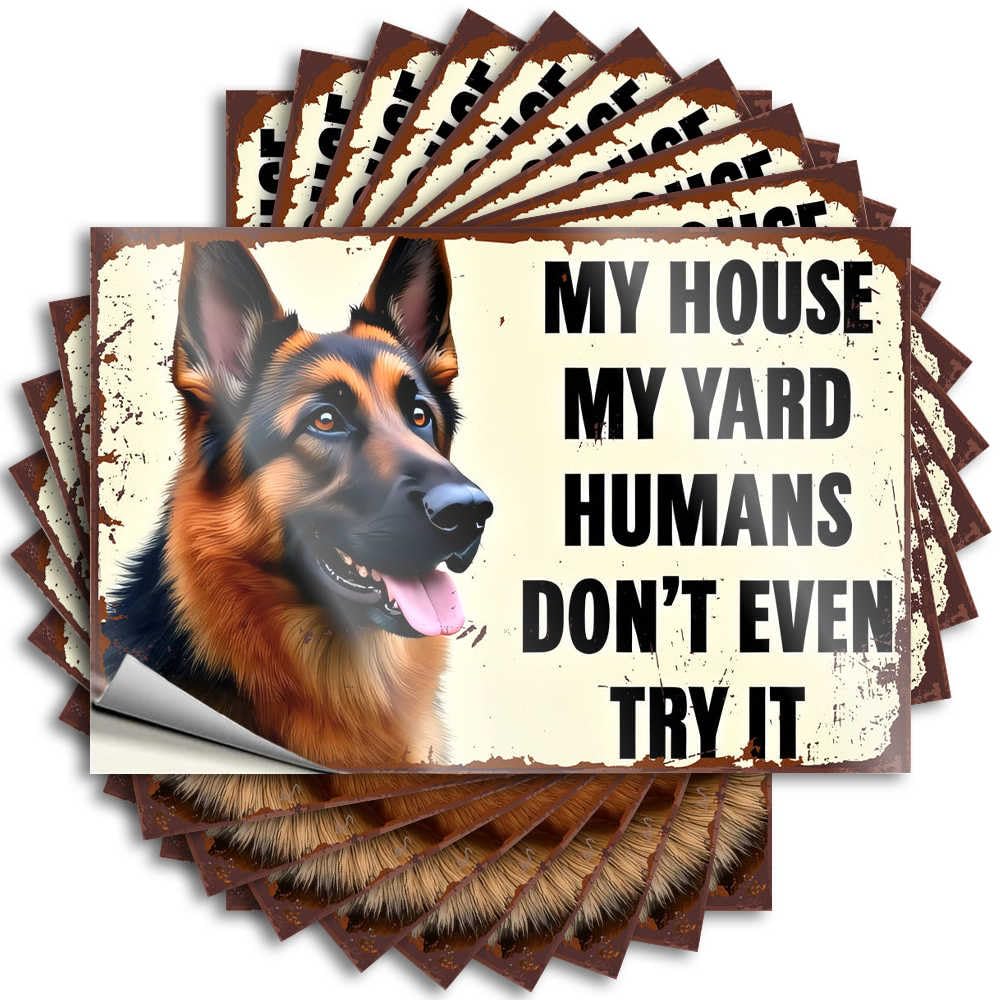 Saying Core Vinyl Decals, Home Bar Decor Waterproof Case Stickers for Water Bottle | German Shepherd Warning Sign: 'My House, My Yard, Humans Don't Ev Perfect for Teacher Laptop(6X9CM)