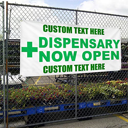 Custom Vinyl Banner Multiple Sizes Dispensary Now Open Green General Medical Outdoor Weatherproof Industrial Yard Signs 10 Grommets Personalized Text Here 60X144Inches #TOP2