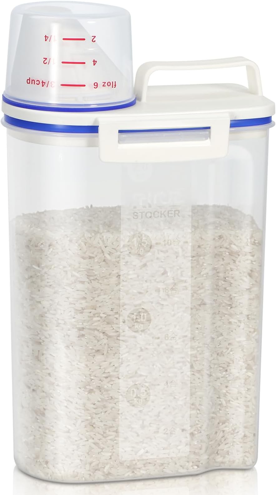 TBMax Rice Container 4 Lbs / 2 Kg Rice Dispenser with Measuring Cup, BPA-Free Plastic Kitchen Pantry Food Storage Holder for Oatmeal Flour Grain, Small Pet Cat Dog Food Container