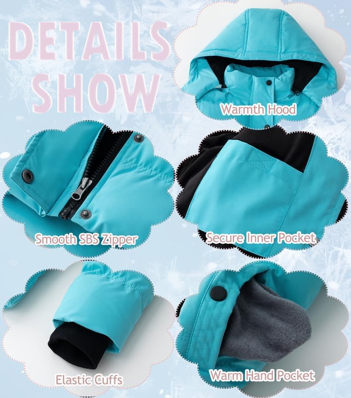 KVE Girl's Hooded Warm Winter Coat Quilted Thicken Puffer Jacket with Removable Hood - Image 8