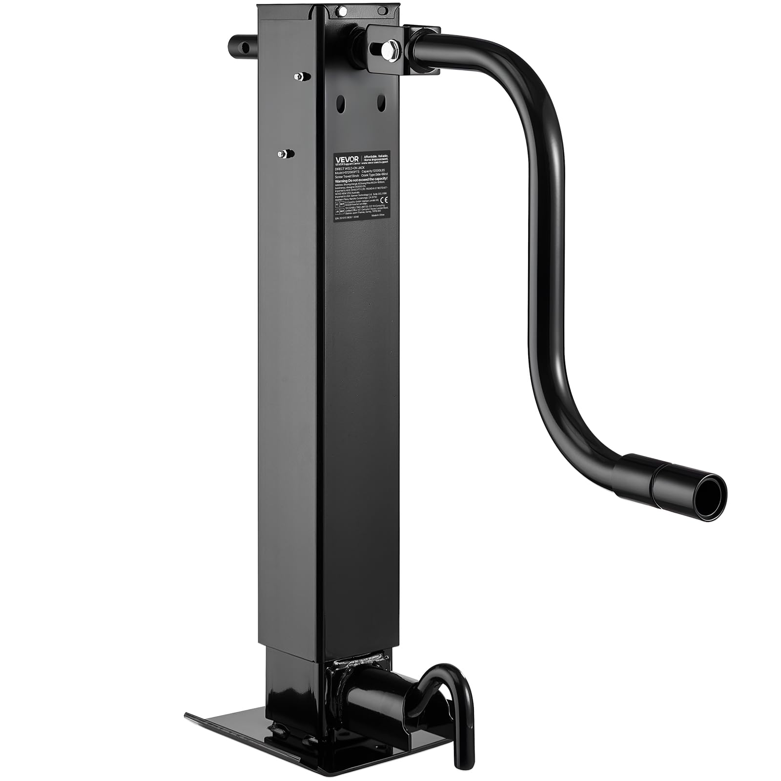 VEVOR Gato para Remolque Cuadrado para Soldar, Capacidad de Carga de 5443 kg, Carrera de 330 mm, con Manivela, Pie Ajustable, Eleva hasta 67,4 cm, para Remolques de Caravanas, Utilitarios y Yates