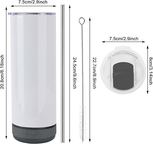 Miniatura 2 de INSTOME Vaso con altavoz de música vaso de música recto con popote y tapa vaso con altavoz con luz LED desmontable para San Valentín día del padre