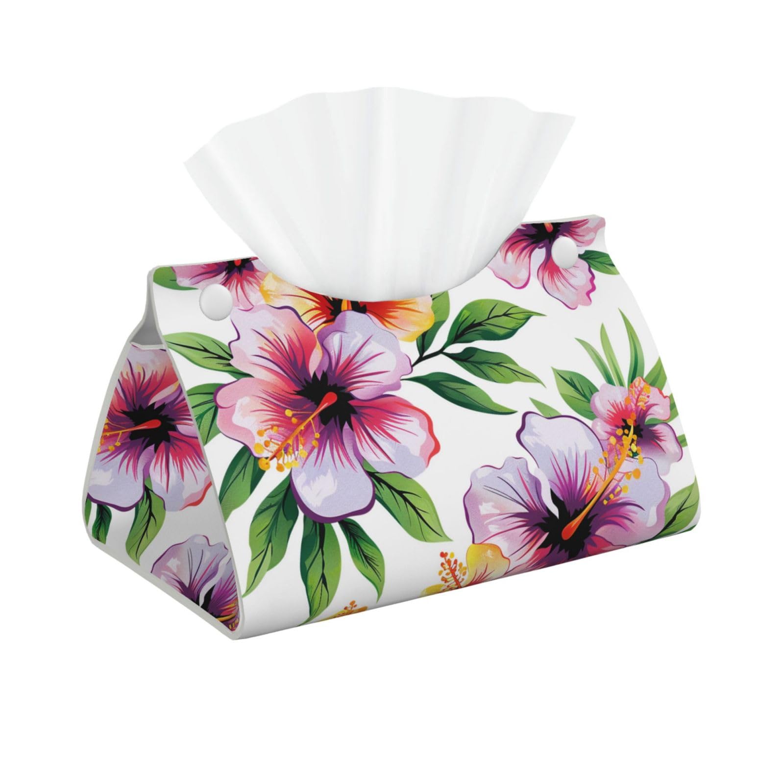Hawaiian flower print 1 Print Tissue Box Cover Foldable Tissue Storage Box Leather Tissue Cube Box Holder for Living Room Bedroom Office Car Home Decor