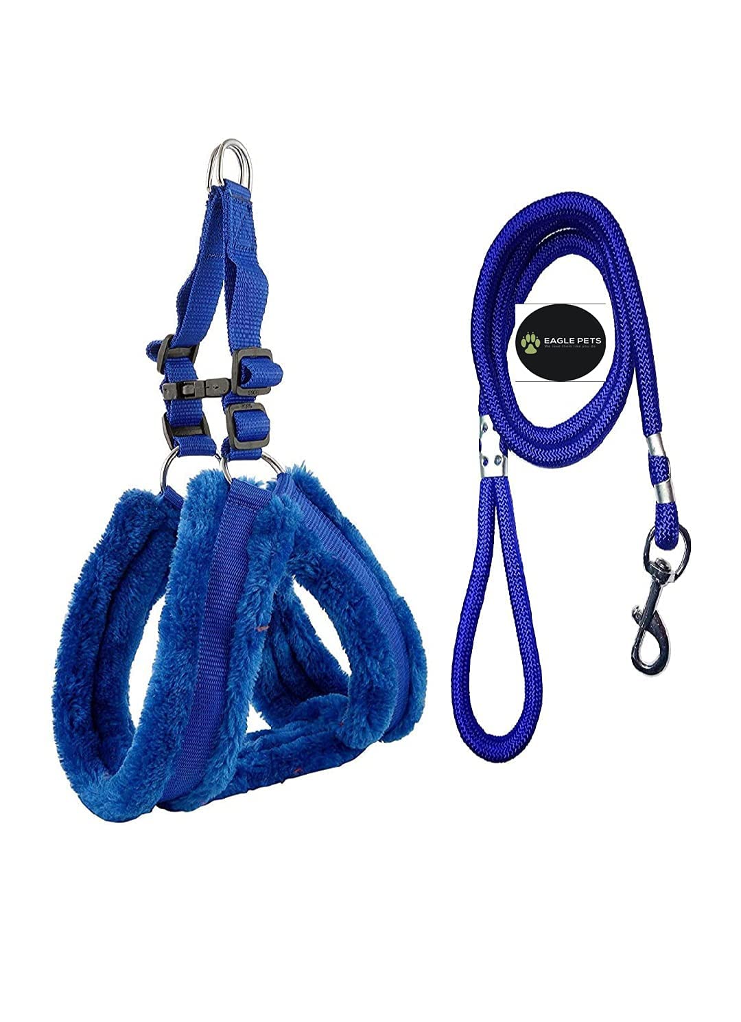 Harness for Medium Dogs Feather Soft Fur Padded Nylon Dog Harness, Dog Vest Harness Body Belt & Rope.Best for 12-18kg Dogs. (Blue, Medium)