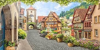 Yeele 20x10ft Romantic European Mediaeval Town Backdrop for Photography Townlet Street Alley Background Travel Scenery Photo Booth Shoot Vinyl Studio Props