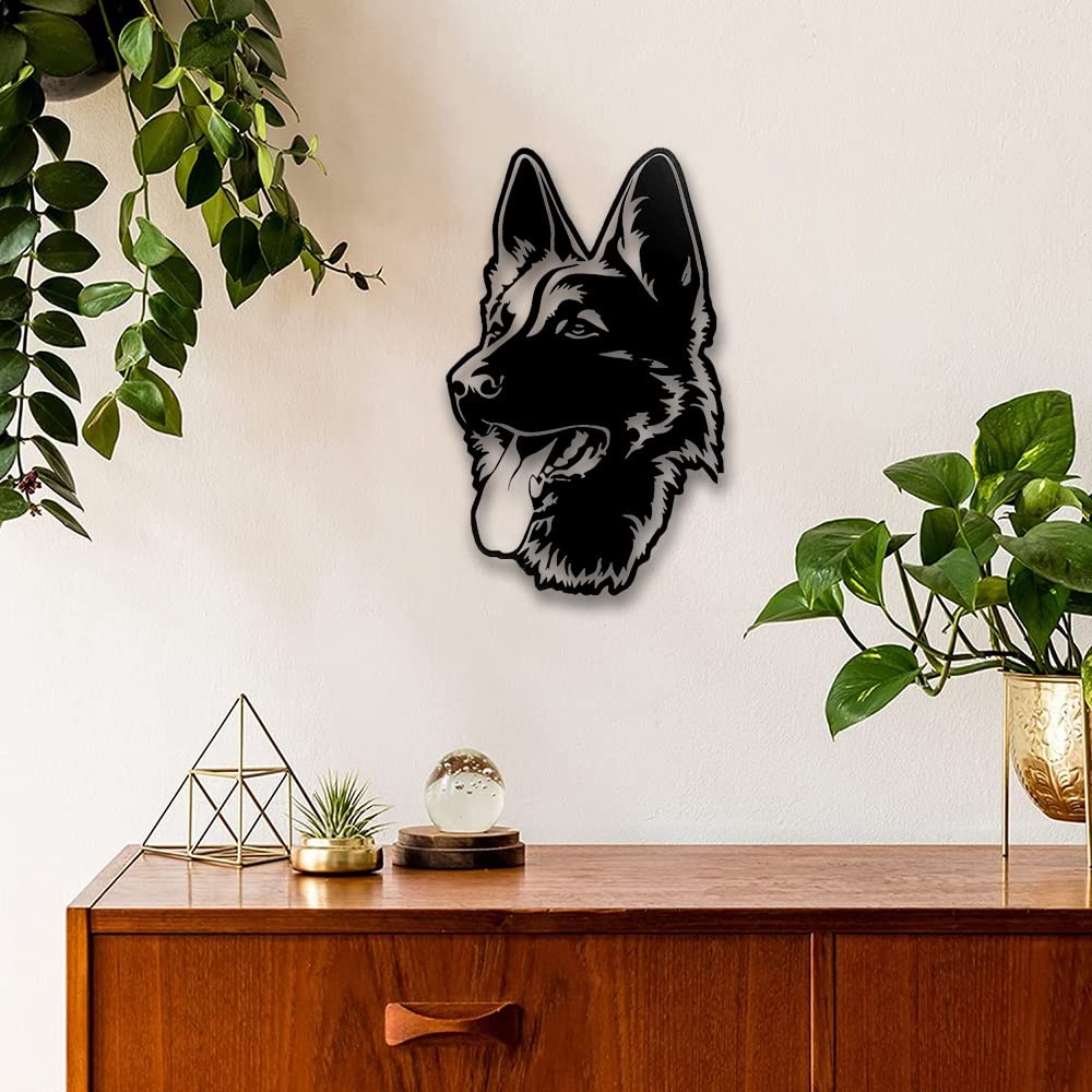 Metalen Duitse Herder Silhouet, 3D Smeedijzeren Muursculpturen Ornamenten Dierlijke Beeldhouwkunst