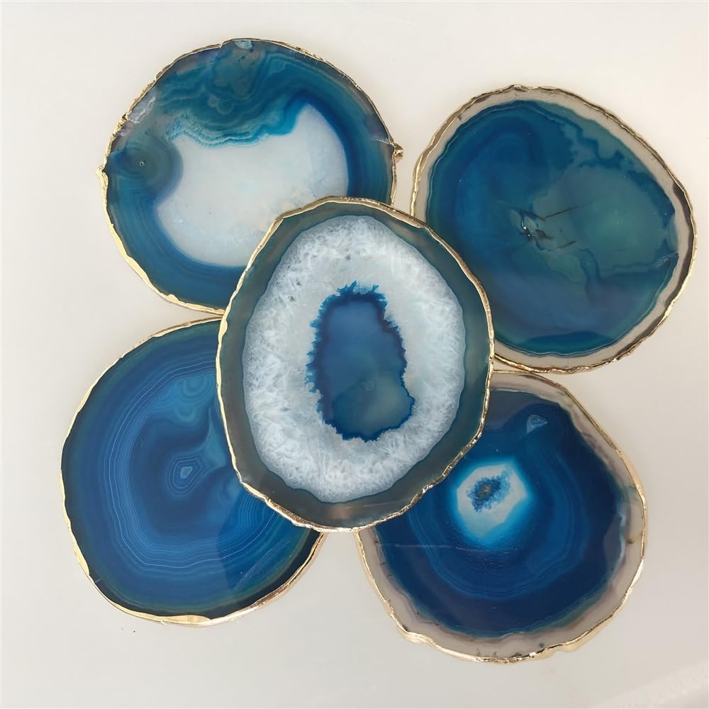 95-100mm Blue Crystal Agate Plate Geode Slice Crystal Coasters heal Ornaments (Size : 1pcs)