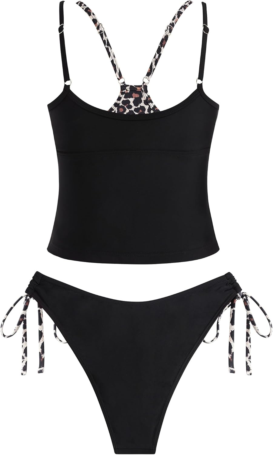 ZAFUL Women Double Layer Tankini Set V Neck Color Block Swimsuit Side Tie Two Piece Bathing Suit