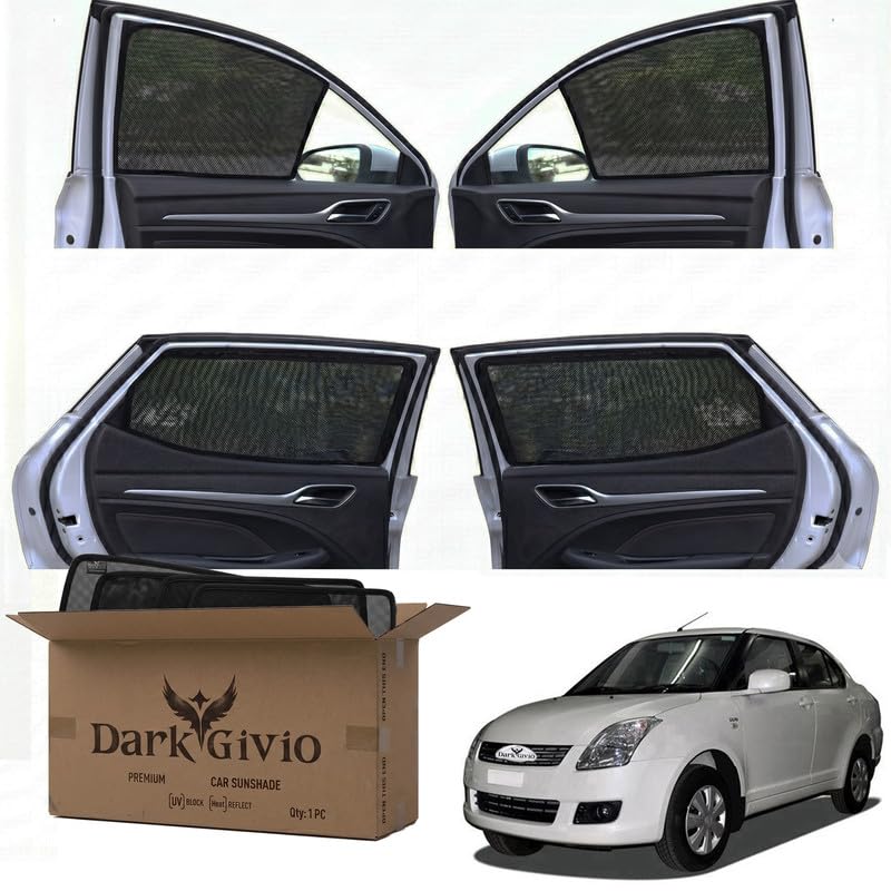Image of Car Window Sun Shade Protector for DZIRE T 1 | Exact Fit Non-Magnetic Half Cut Sunshade (Set of 4 /6) | UV Blocker Side Window Car Curtains & Interior Accessory