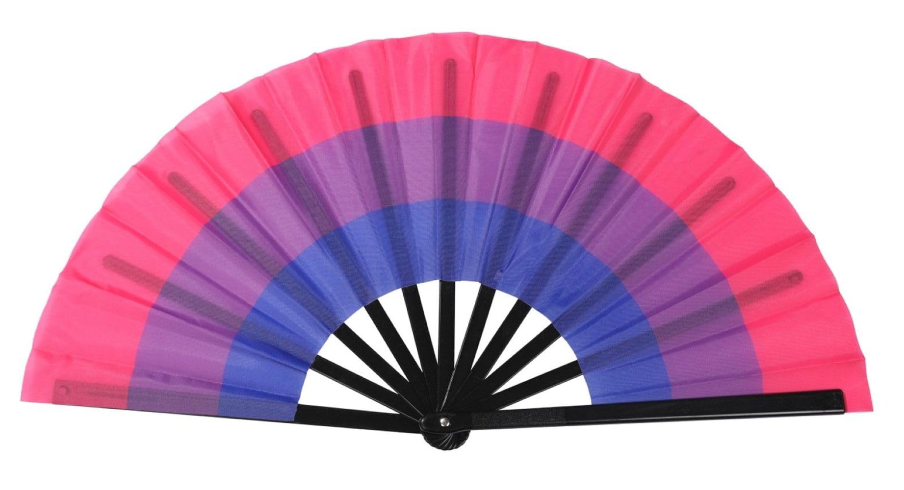 Bisexual Pride Large Cracking Folding Hand Fan, Pink, Purple and Blue, 33cm x 66cm, Festival and Party