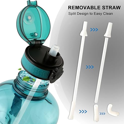 Miniatura 3 de GEMFUL Botella de agua de 3 litros con pajilla, 101 onzas, sin BPA, a prueba de fugas, con mango marcador de tiempo, para gimnasio, deportes, jarra