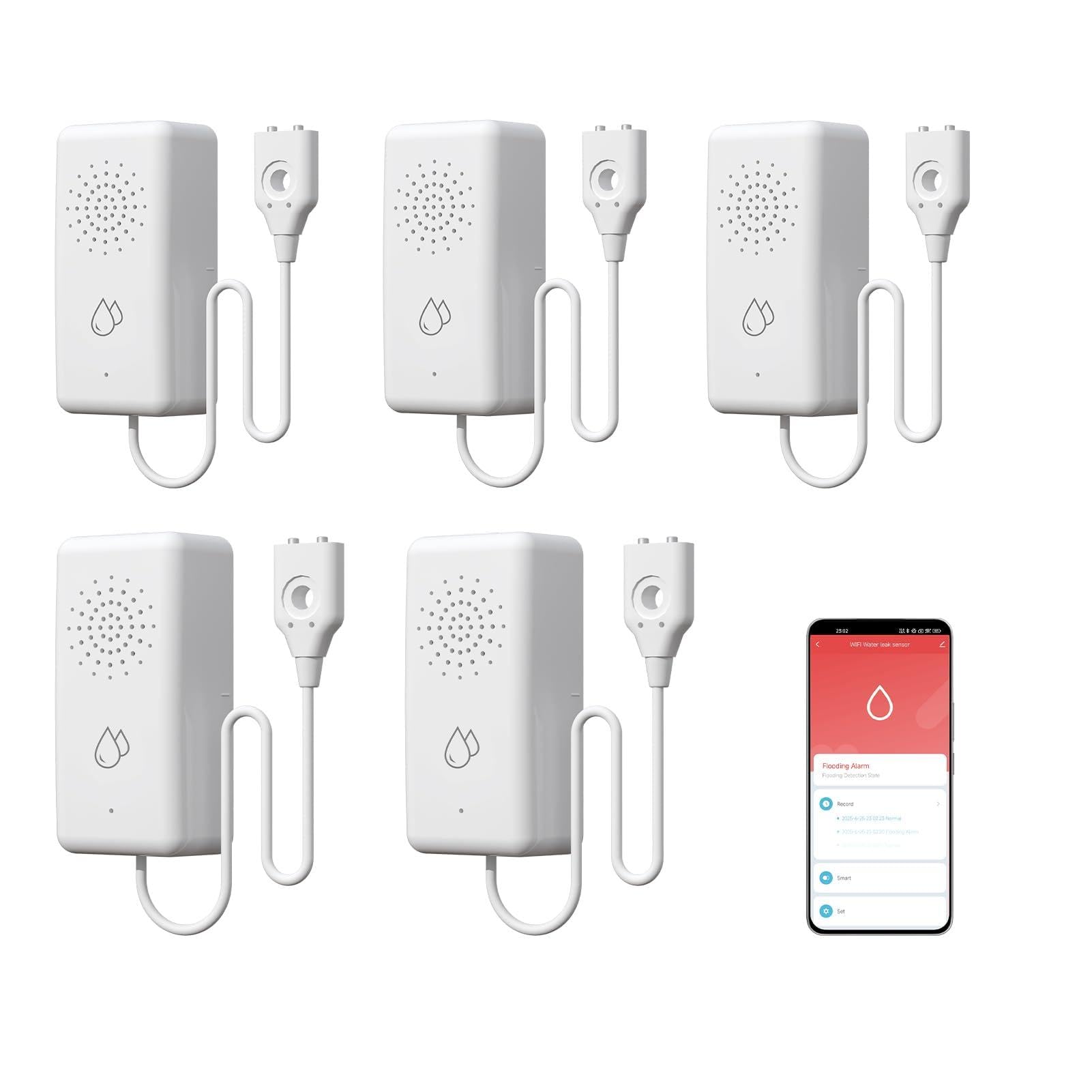 BSEED Allarme Acqua Smart, Nessun Hub Richiesto, Sensore Acqua Wi-Fi con Notifica a Distanza, Impermeabile IP65, Controllo tramite App Smart Life/Tuya, 5 Pezzo