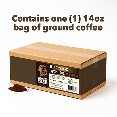 Miniatura 5 de Harmonic Grounds Café de hongos tostado oscuro  Café molido orgánico con hongos funcionales  Melena de león, Reishi, Chaga, Cordyceps, cola de pavo