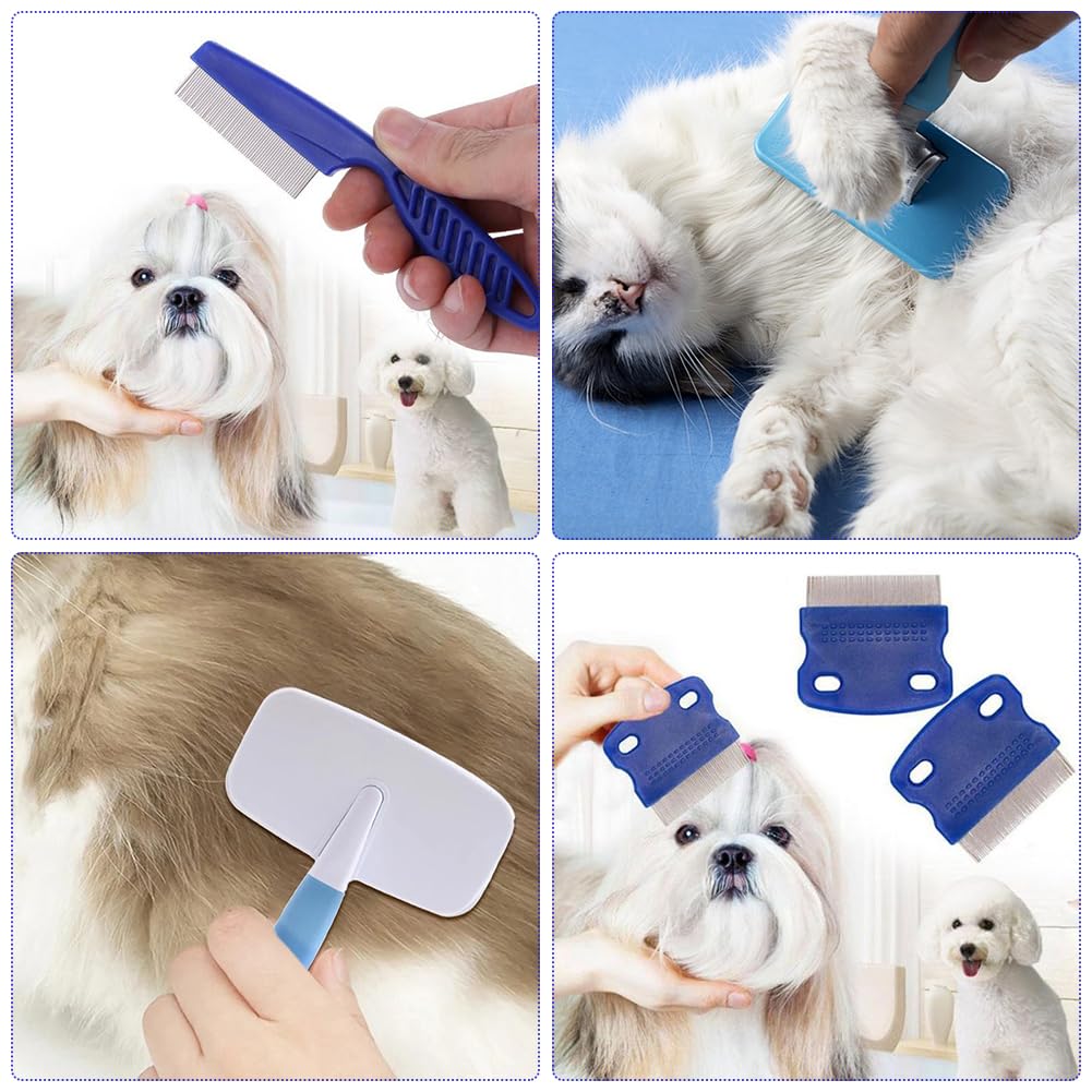 Set de 8 pièces de toilette pour petits animaux domestiques, kit de toilette pour lapins avec brosse à tamis, gant de bain et de massage, peigne à hamster (bleu)