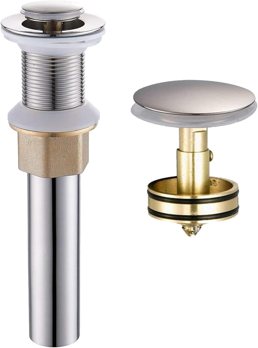 Wovier Brushed Nickel Bathroom Sink Drain Without Overflow,Vessel Sink Lavatory Vanity Pop Up Drain Stopper,All Metal Rustproof Brass and 304 Stainless Steel