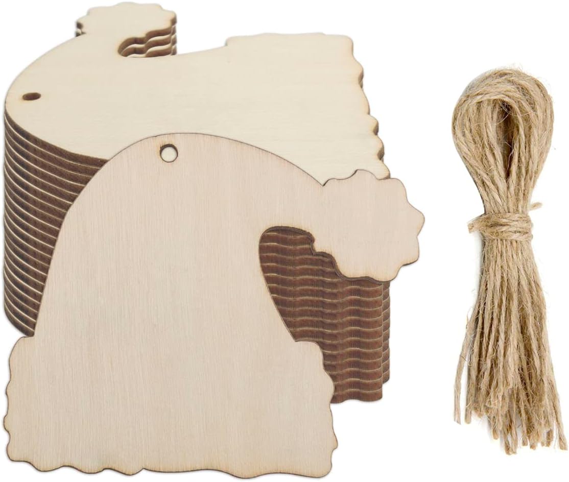 20pcs Santa Hat Wood Cutouts Unfinished Wooden DIY Craft Tags Ornaments with Ropes for Birthday Wedding Christmas Tree Holidays Party Decoration