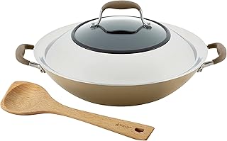 Advanced Home Hard Anodized Nonstick Wok/Stir Fry with Lid and Cooking Tool, 14 Inch, Bronze