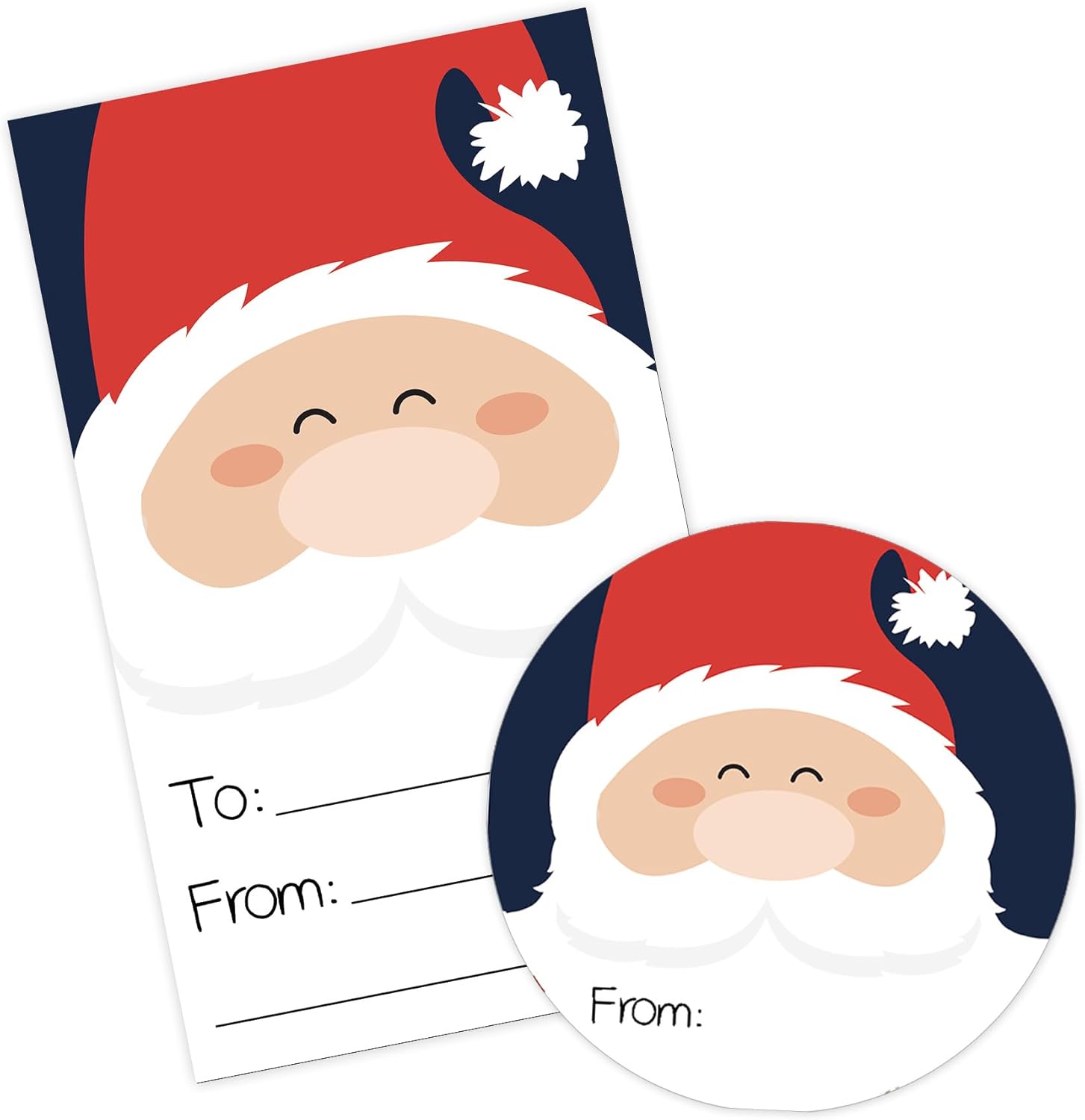 christmas stickers set - cartoon santa - 40 self adhesive labels, round & tag shaped, farmhouse style, each 20 pcs for gift wrapping, envelopes - christmas party supplies (cartoon) - a03