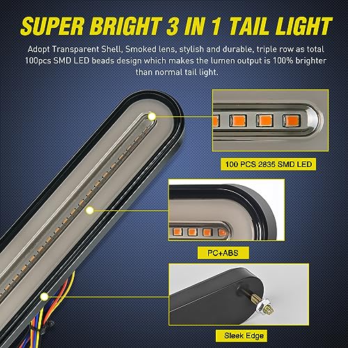 Image of Nilight Trailer Tail Light Bar with 3-in-1 Running Stop Turn Signals Brake Lights 2 Pack 9 Inch 100 LED Red & Amber Sequential Strip for Trailers RV Truck Boat Pickup SUV