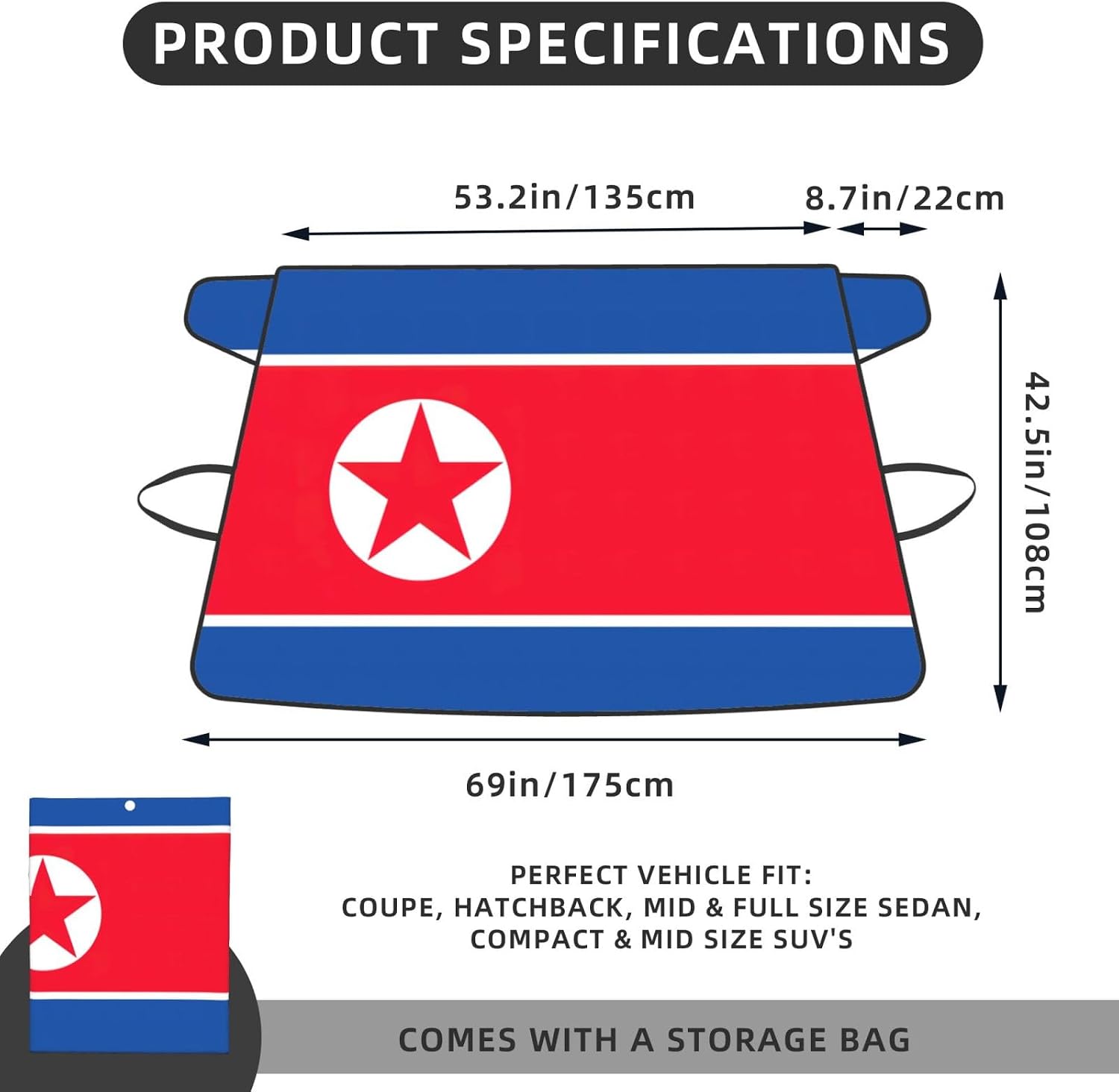Korean Flag Print Car Cover for Snow All-Season Windshield Cover with Elastic Strap Fits Most Cars and Trucks