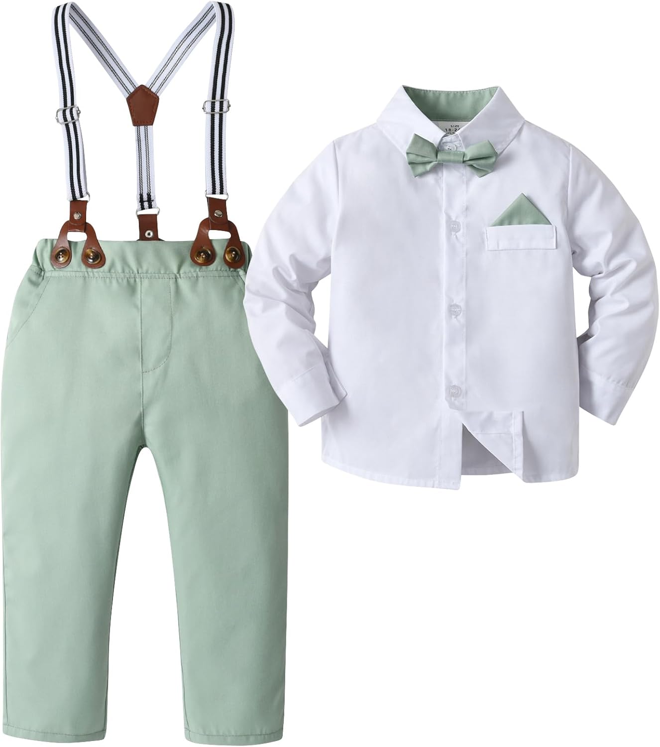 Boarnseorl Baby Boys Pants Sets,Infant Long Sleeve Shirt + Pants + Bow Tie + Suspenders,Toddler Gentleman Outfits