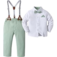 Boarnseorl Baby Boys Pants Sets, Infant Long Sleeve Shirt + Pants + Bow Tie + Suspenders Outfits