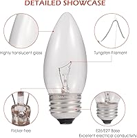 Vista 3 de SCOMX Candelabro incandescente de 40 W con punta de torpedo de energía equivalente a la lámpara con bombillas incandescentes transparentes y base
