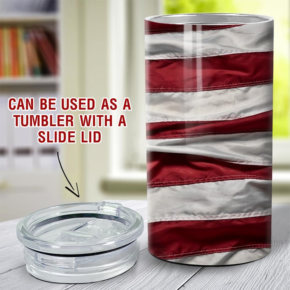 SANDJEST Eagle Tumbler American Flag 4 in 1 12oz Can Cooler Coozie Skinny Stainless Steel Tumbler Gift for Men Dad Father Travel Veteran Day 4th of July image 4