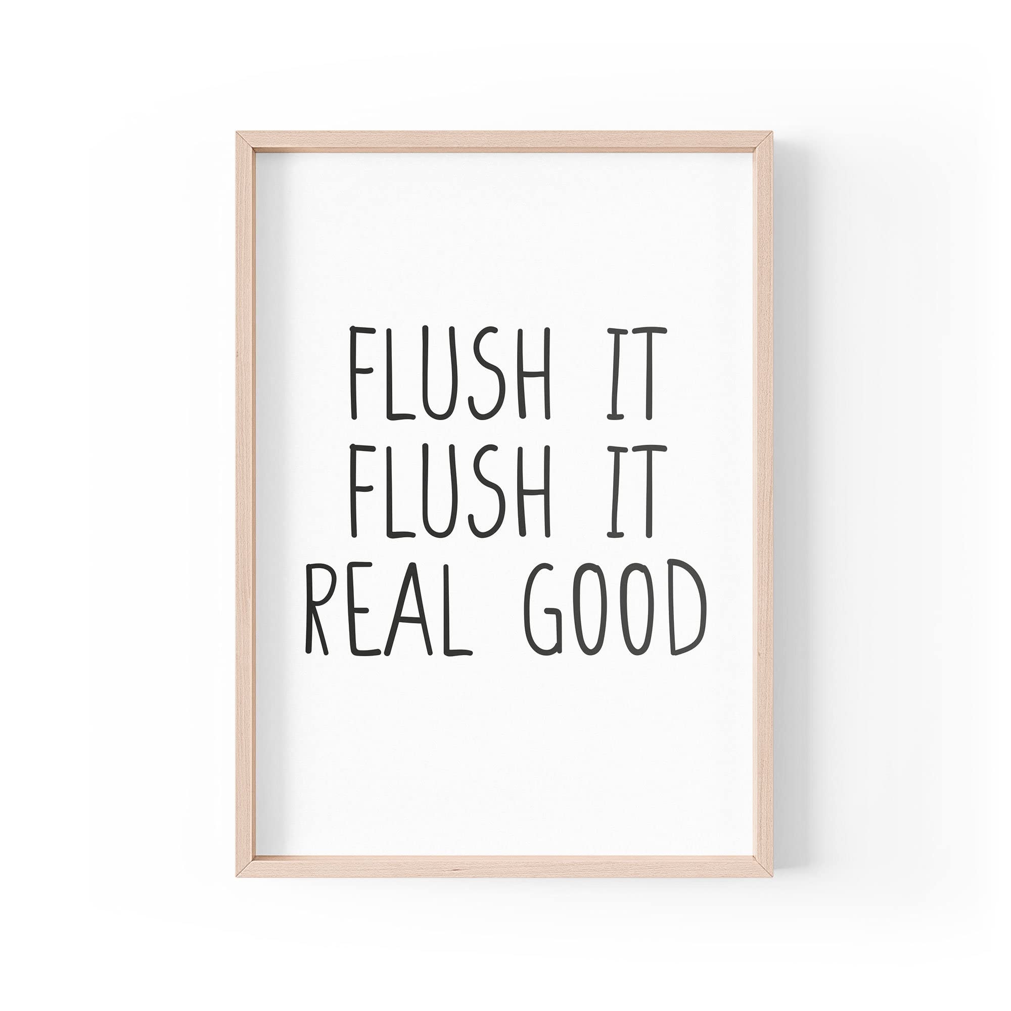 Tongue In Peach White Funny Quote Print | Home Prints | Flush It Flush It Real Good | Typography Family Home Toilet Joke | A4 A3 A5 | *Frame Not Included* - A5 - Pbh24